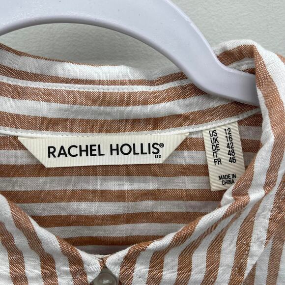 Rachel Hollis Ltd. Striped Burnt Sienna Linen Blend Button Front Blouse - Picture 6 of 7